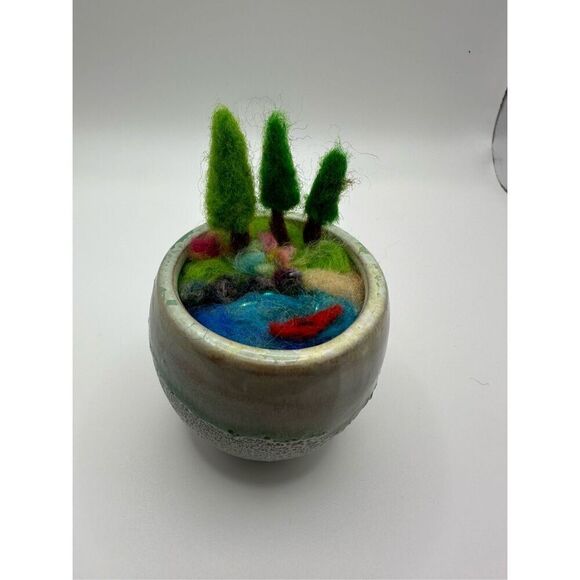 Painted terracotta Needle Felted 3D Landscape Art, kayak, Pine, MADE TO ORDER - Picture 1 of 8